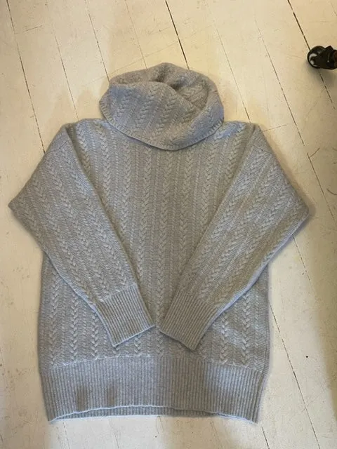 2-ply Fine Cable Funnel Neck Cashmere Jumper - Potash