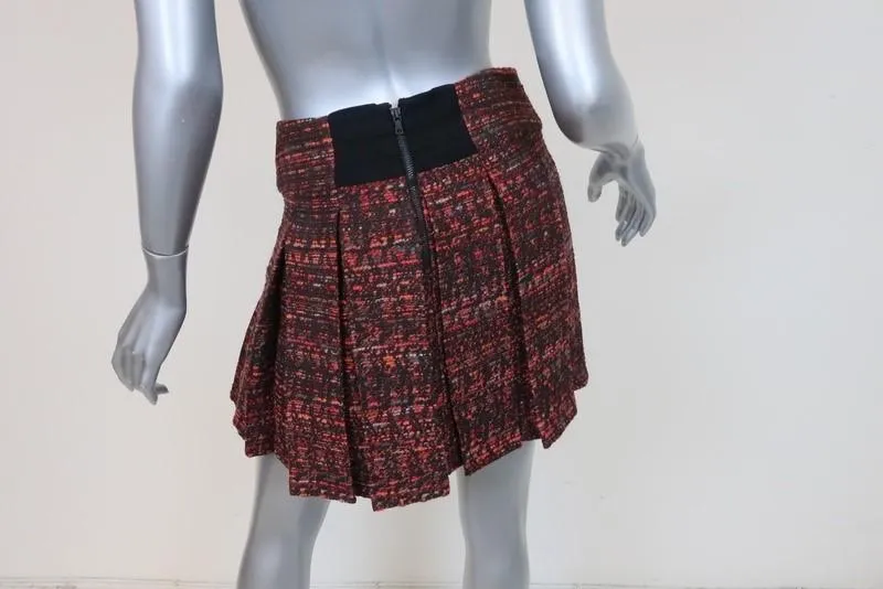 Alice   Olivia Pleated Tweed Mini Skirt Red/Black Wool-Blend Size 4