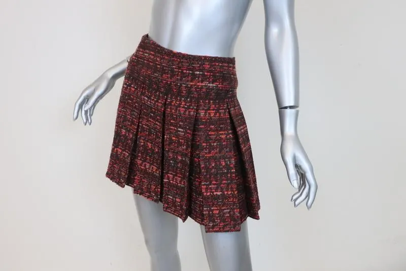 Alice   Olivia Pleated Tweed Mini Skirt Red/Black Wool-Blend Size 4