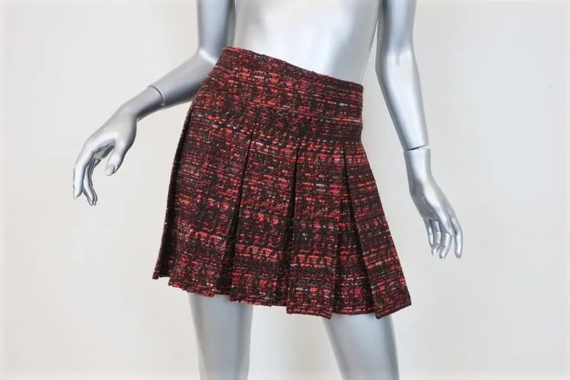 Alice   Olivia Pleated Tweed Mini Skirt Red/Black Wool-Blend Size 4