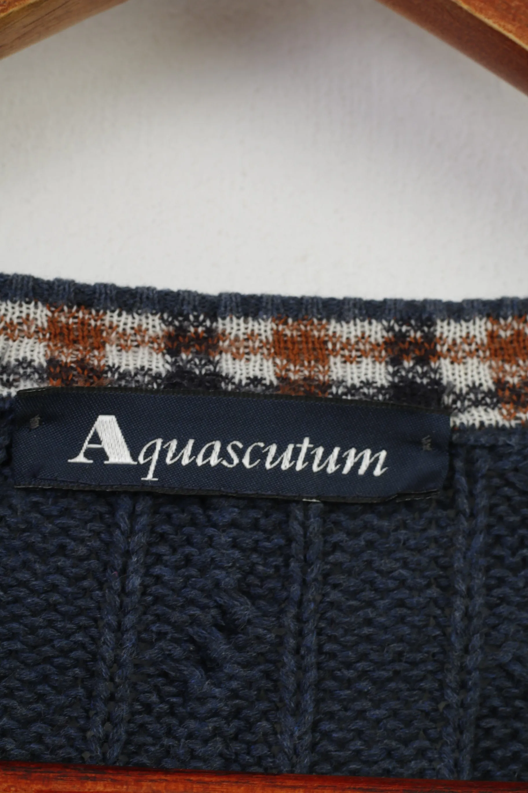 Aquascutum Men XL Jumper Navy Crew Neck Cotton Classic Italy Top