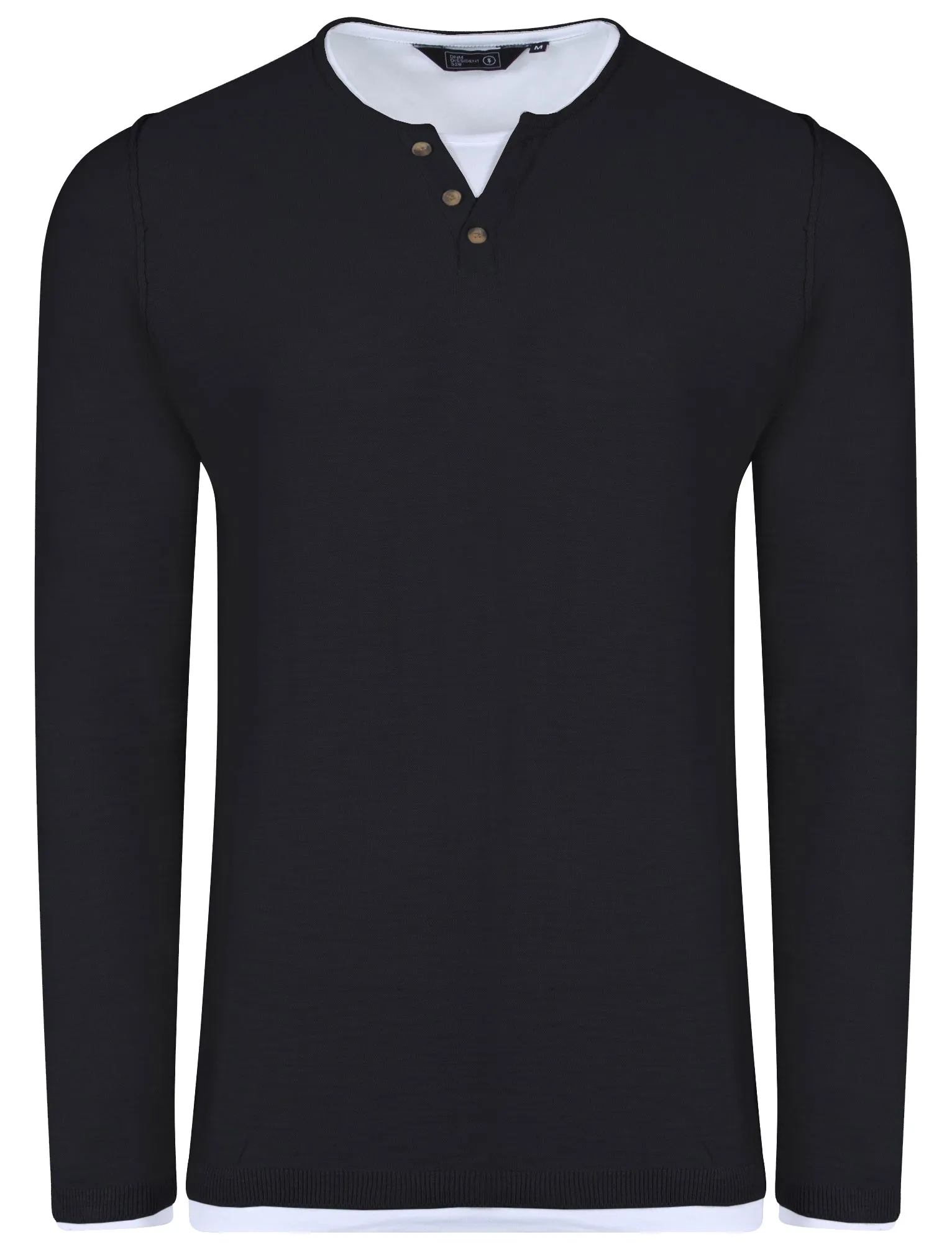 Ashcroft Y Neck Mock T-Shirt Insert Jumper In Dark Navy - Dissident