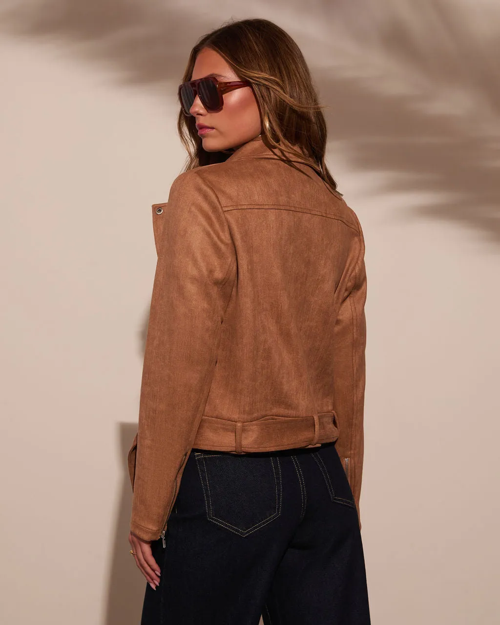 At The Fireside Cropped Suede Moto Jacket