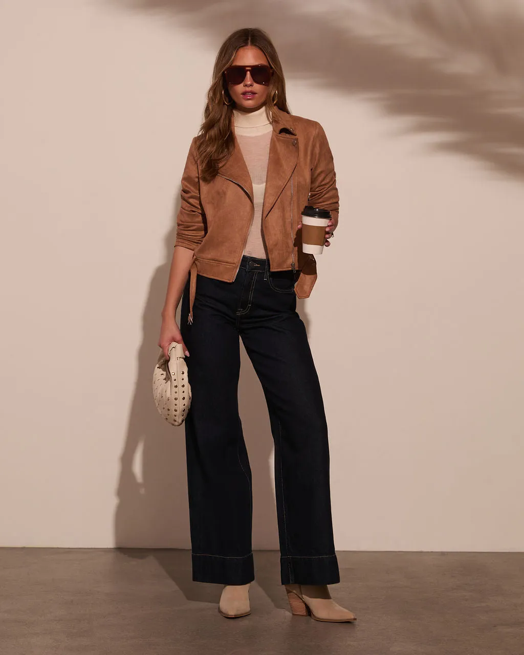 At The Fireside Cropped Suede Moto Jacket