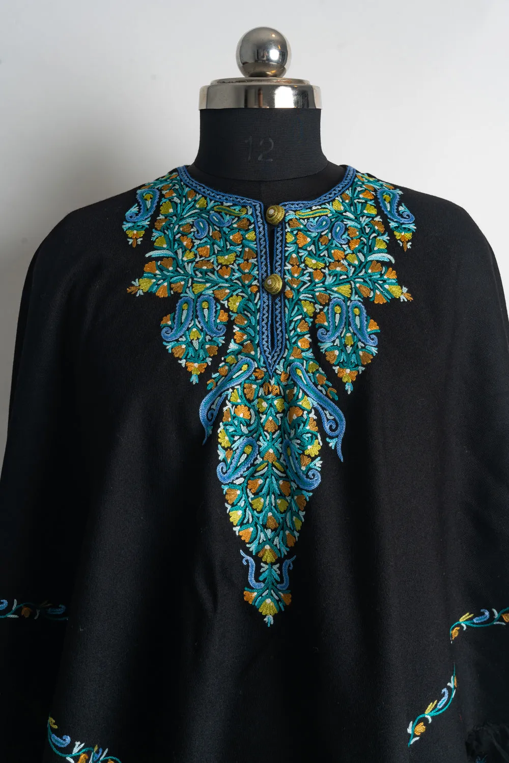 Azure Bloom Aari Hand Embroidery Poncho