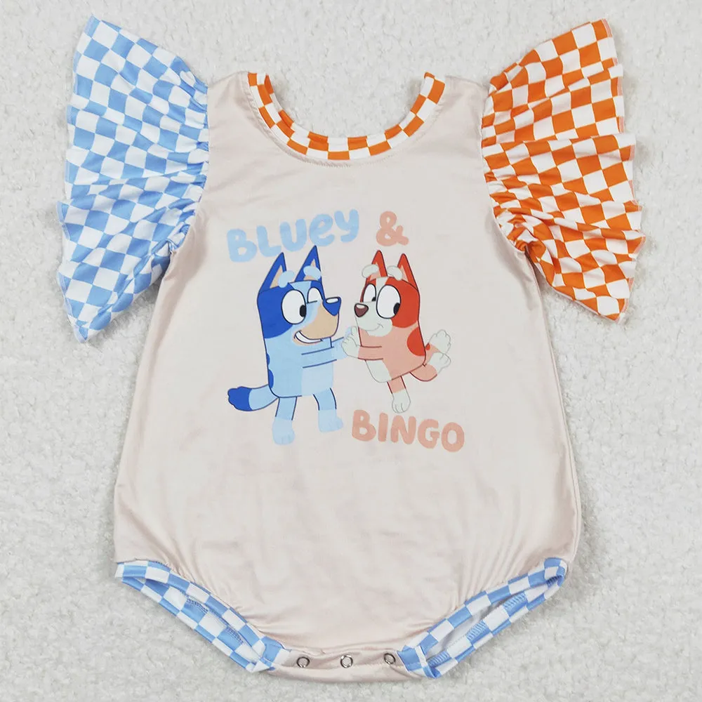 Baby Infant Girls Romper Sister Dogs Checkered Sleeveless Rompers SR1098