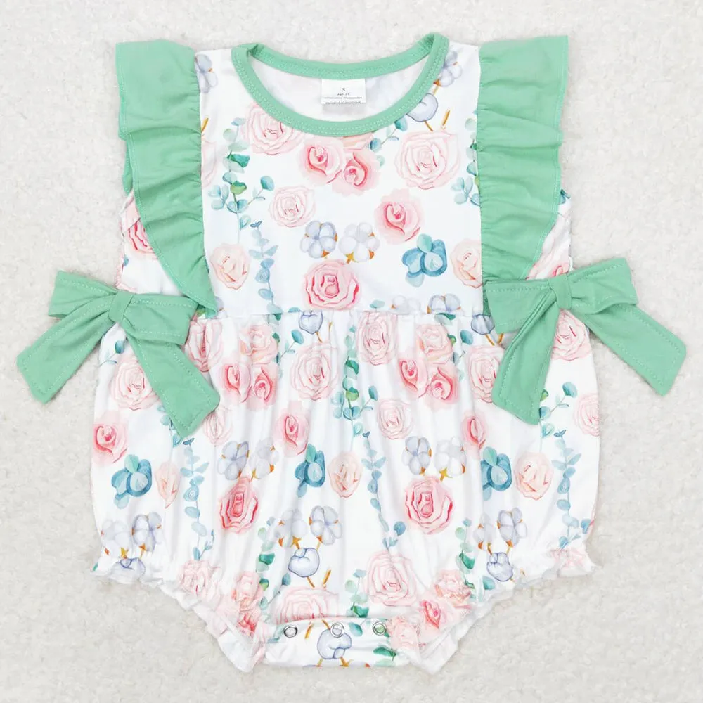 Baby Infant Girls Rompers Flowers Ruffle Bows Rompers SR1421