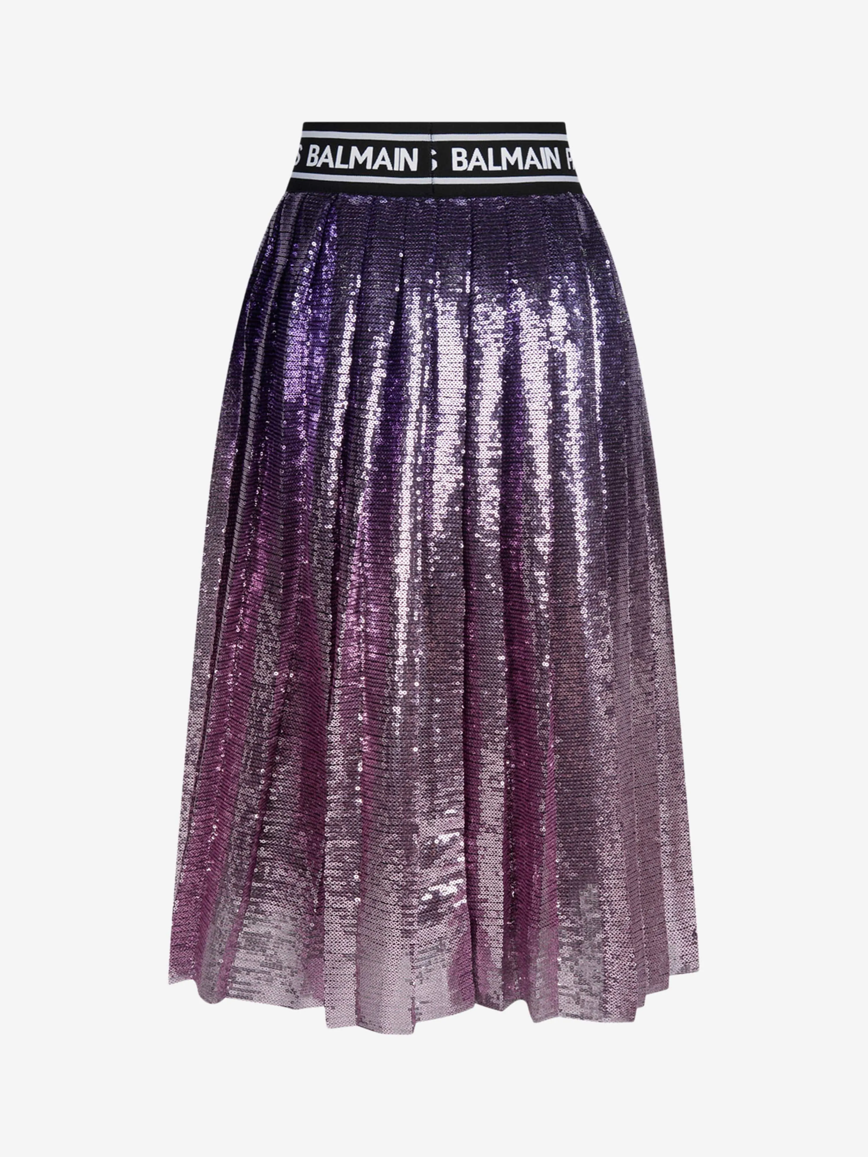 Balmain Girls Sequin Pleated Skirt