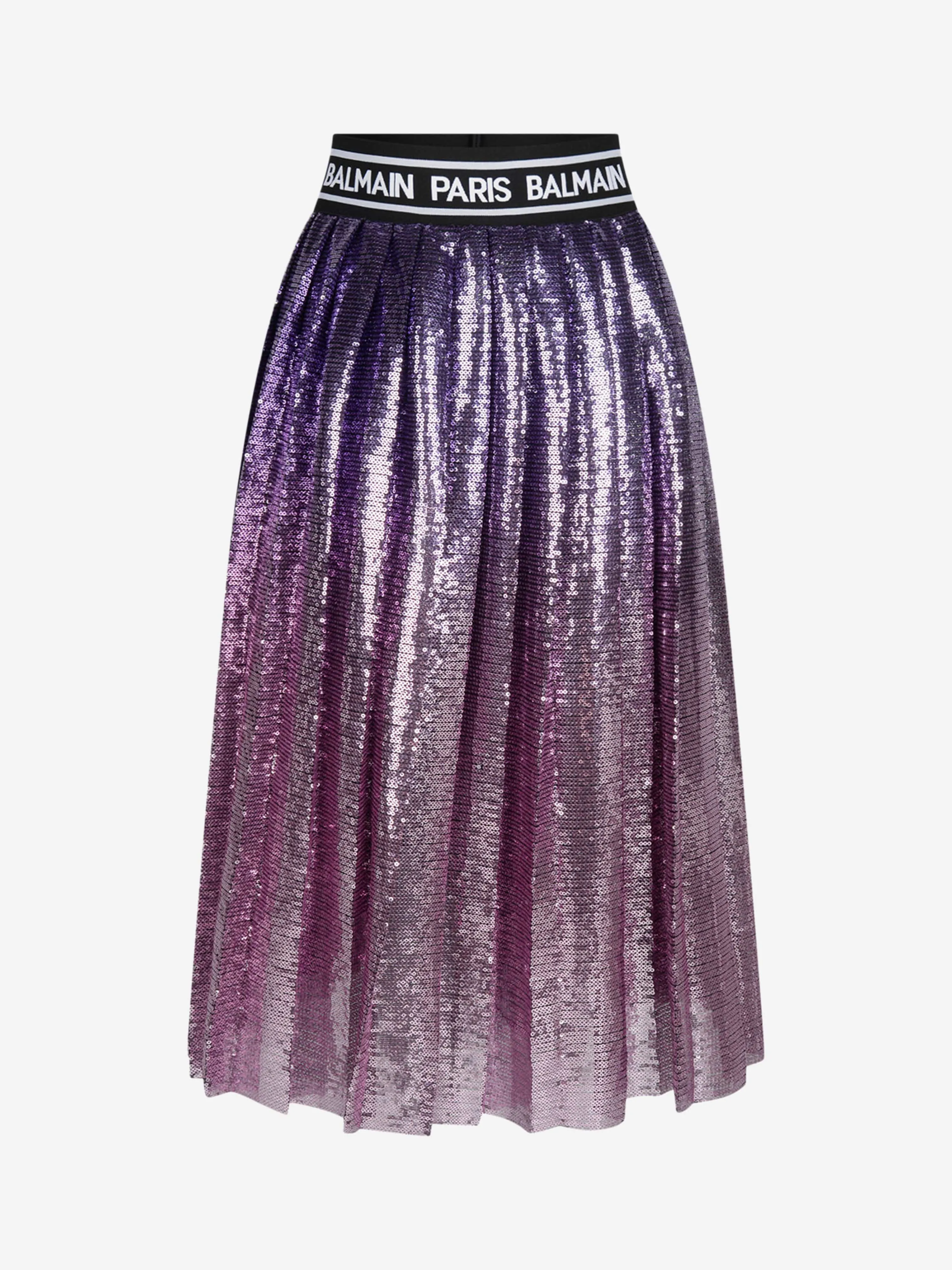 Balmain Girls Sequin Pleated Skirt