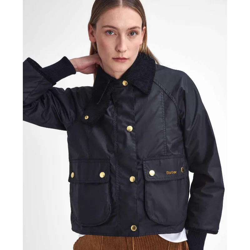 Barbour Cropped Beadnell Ladies Wax Jacket - Black/Classic