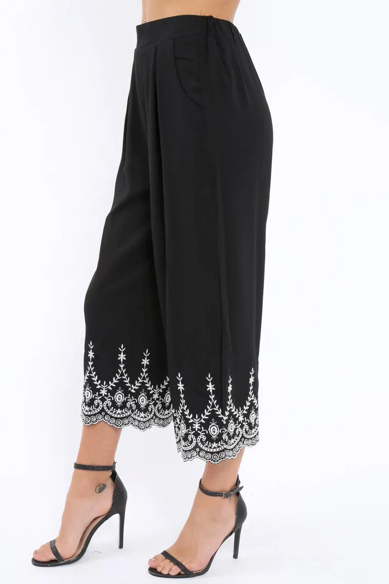 Black Cropped Wide Leg Trousers - Eliana