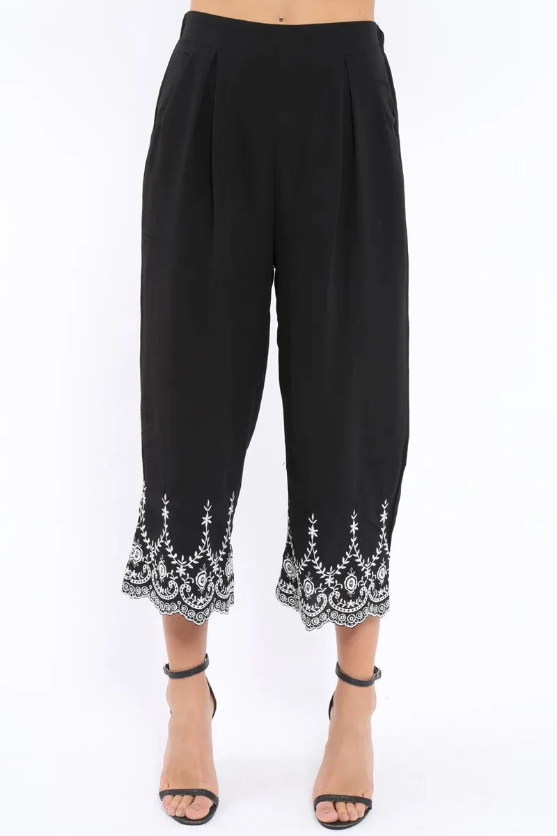 Black Cropped Wide Leg Trousers - Eliana