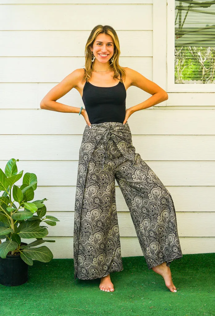 Black Paisley Palazzo Wrap Pants