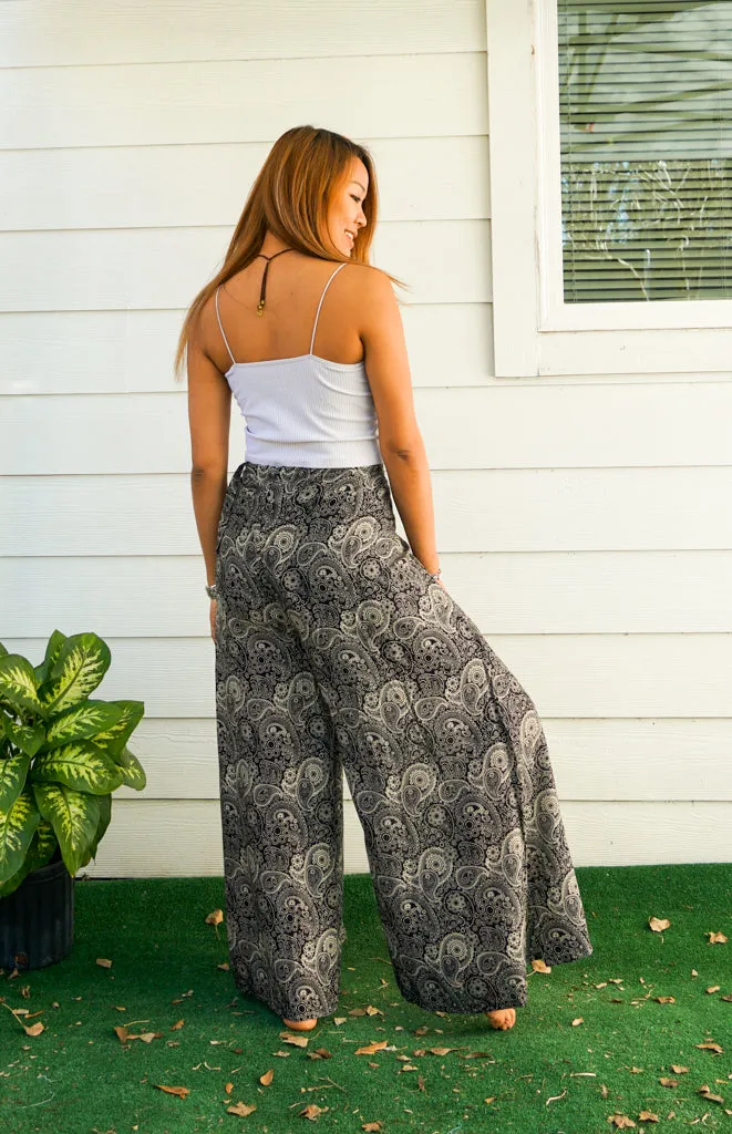 Black Paisley Palazzo Wrap Pants