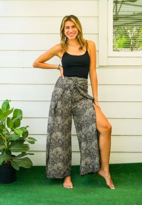 Black Paisley Palazzo Wrap Pants