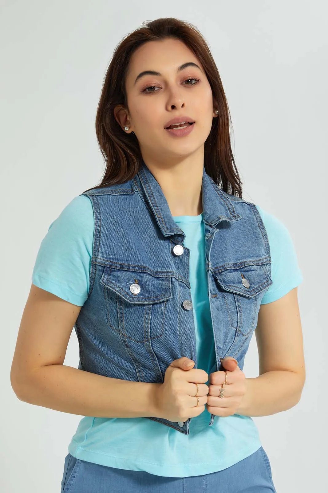 Blue Cropped Sleeveless Jacket