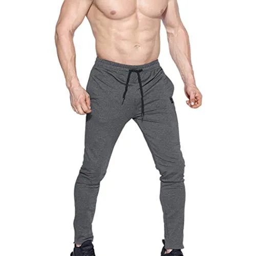 BROKIG Mens Zip Joggers Pants - Casual Gym Fitness Trousers Comfortable Tracksuit Slim Fit Bottoms Sweatpants with Pockets (Small, Dark Grey)