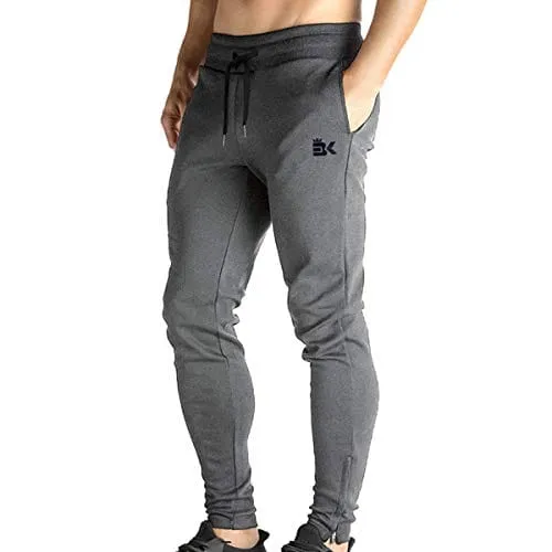 BROKIG Mens Zip Joggers Pants - Casual Gym Fitness Trousers Comfortable Tracksuit Slim Fit Bottoms Sweatpants with Pockets (Small, Dark Grey)