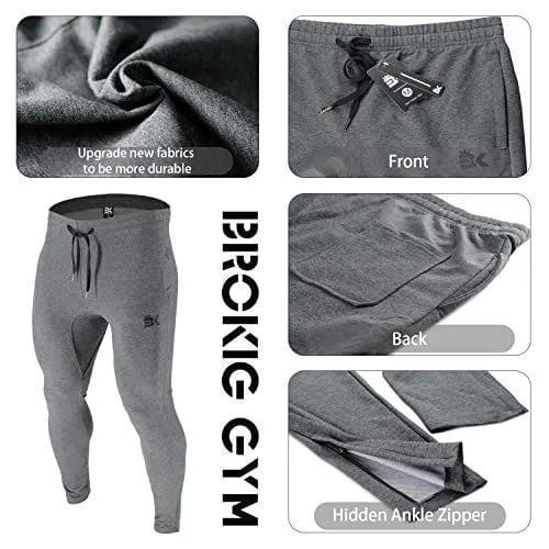 BROKIG Mens Zip Joggers Pants - Casual Gym Fitness Trousers Comfortable Tracksuit Slim Fit Bottoms Sweatpants with Pockets (Small, Dark Grey)