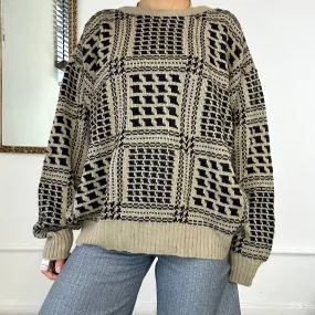 brown lambs wool patterned knitted jumper