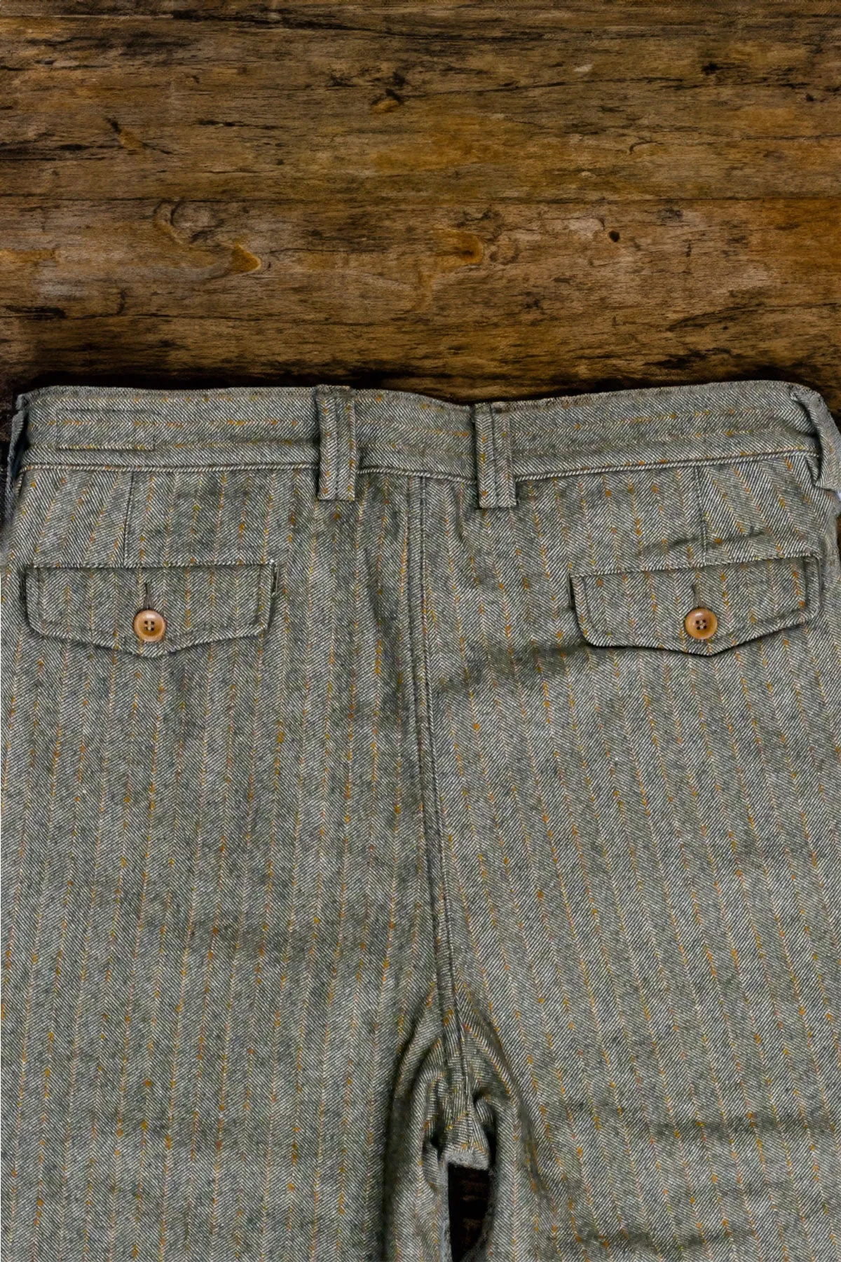 Captain Santors - Herringbone Legionario Trousers in muted military green with rust stripes