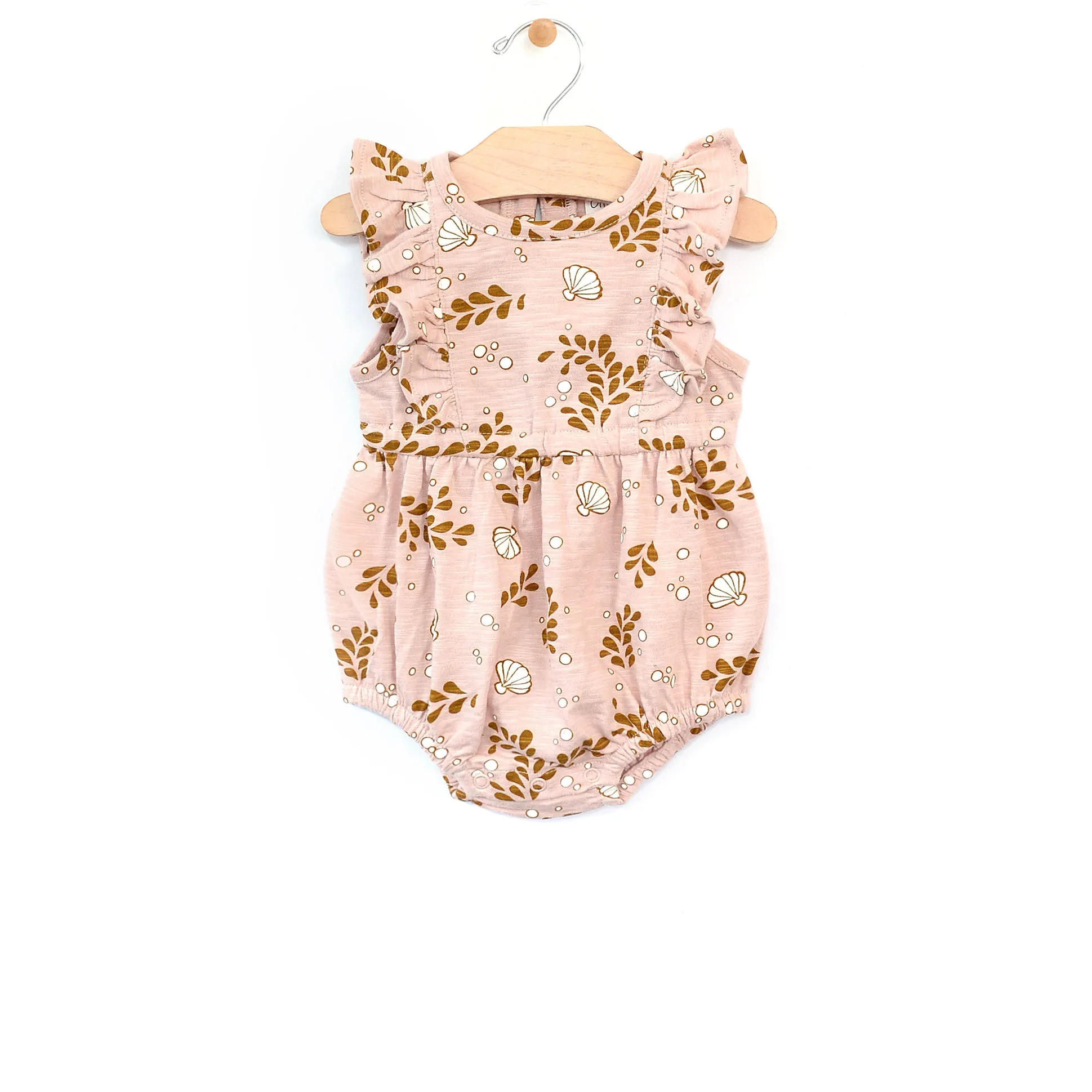 City Mouse Seashells Soft Rose Slub Flutter Bubble Romper