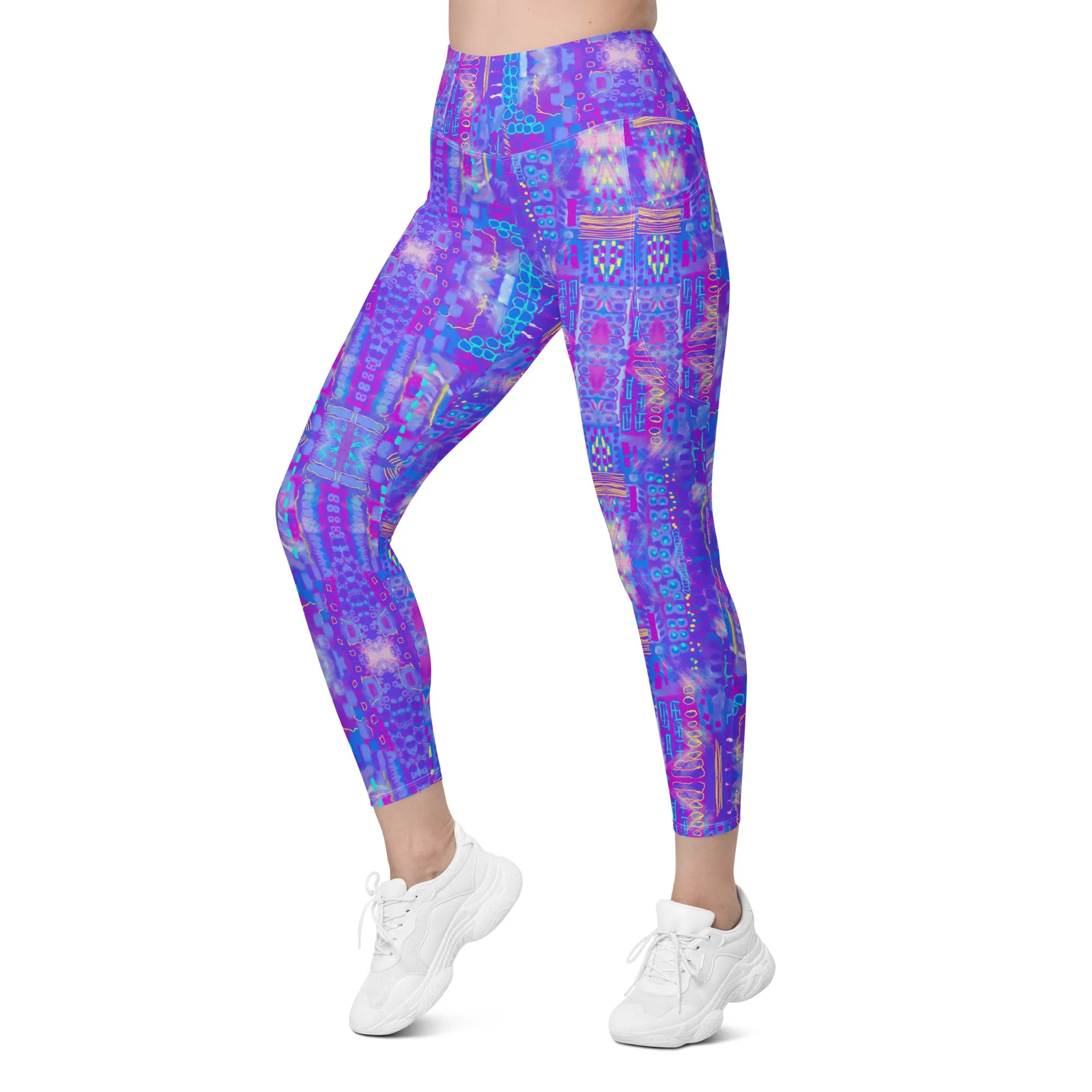 city sccape purple abstract Leggings with pockets