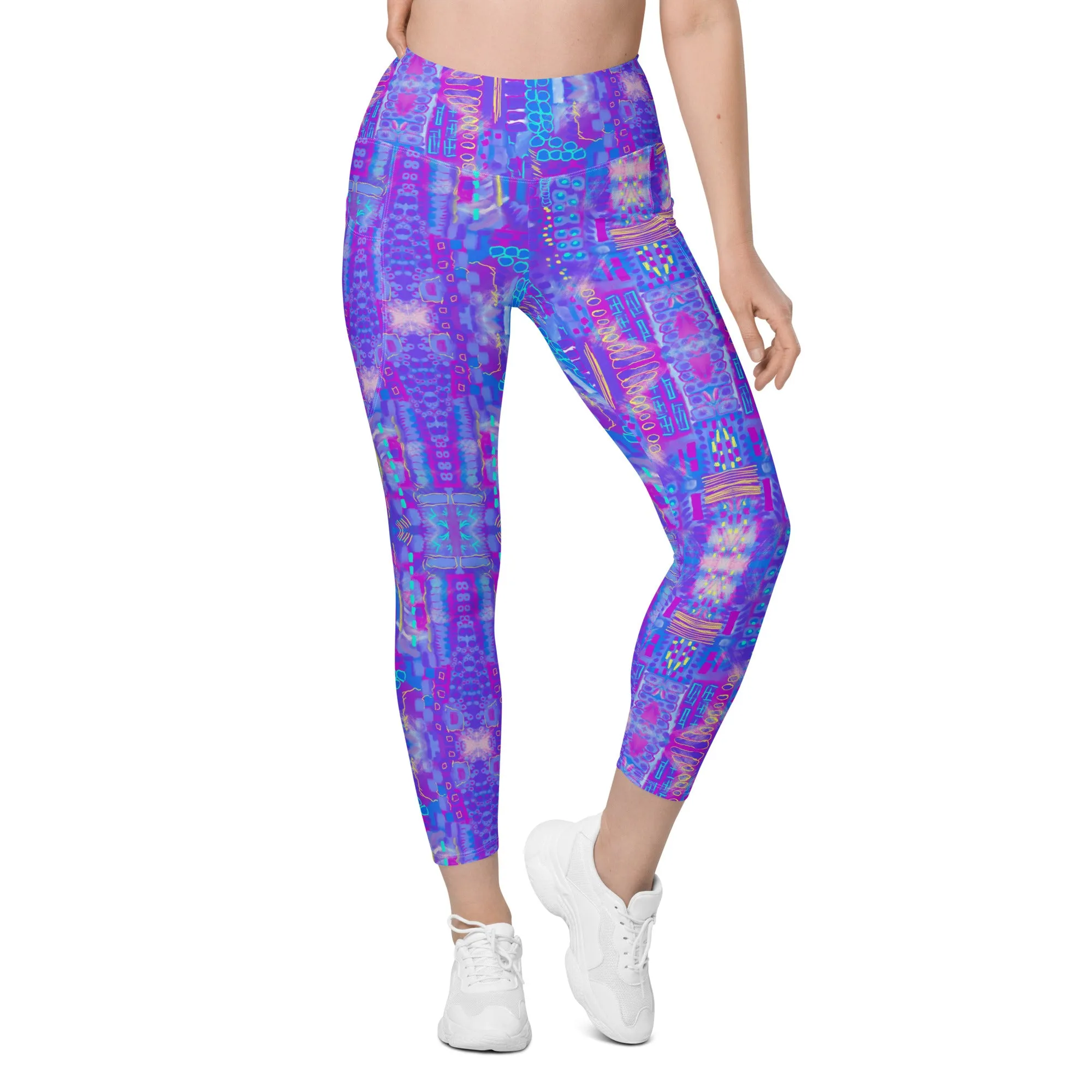 city sccape purple abstract Leggings with pockets