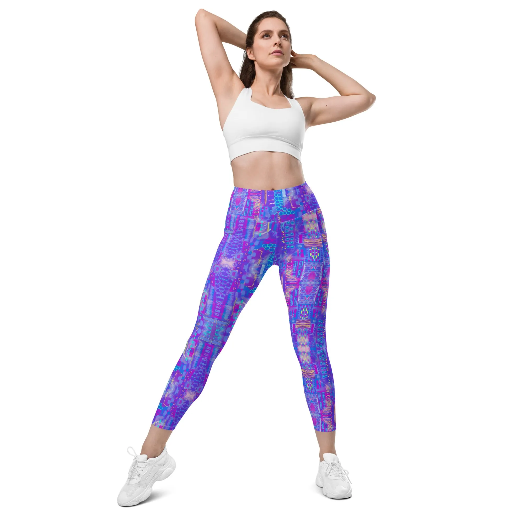 city sccape purple abstract Leggings with pockets