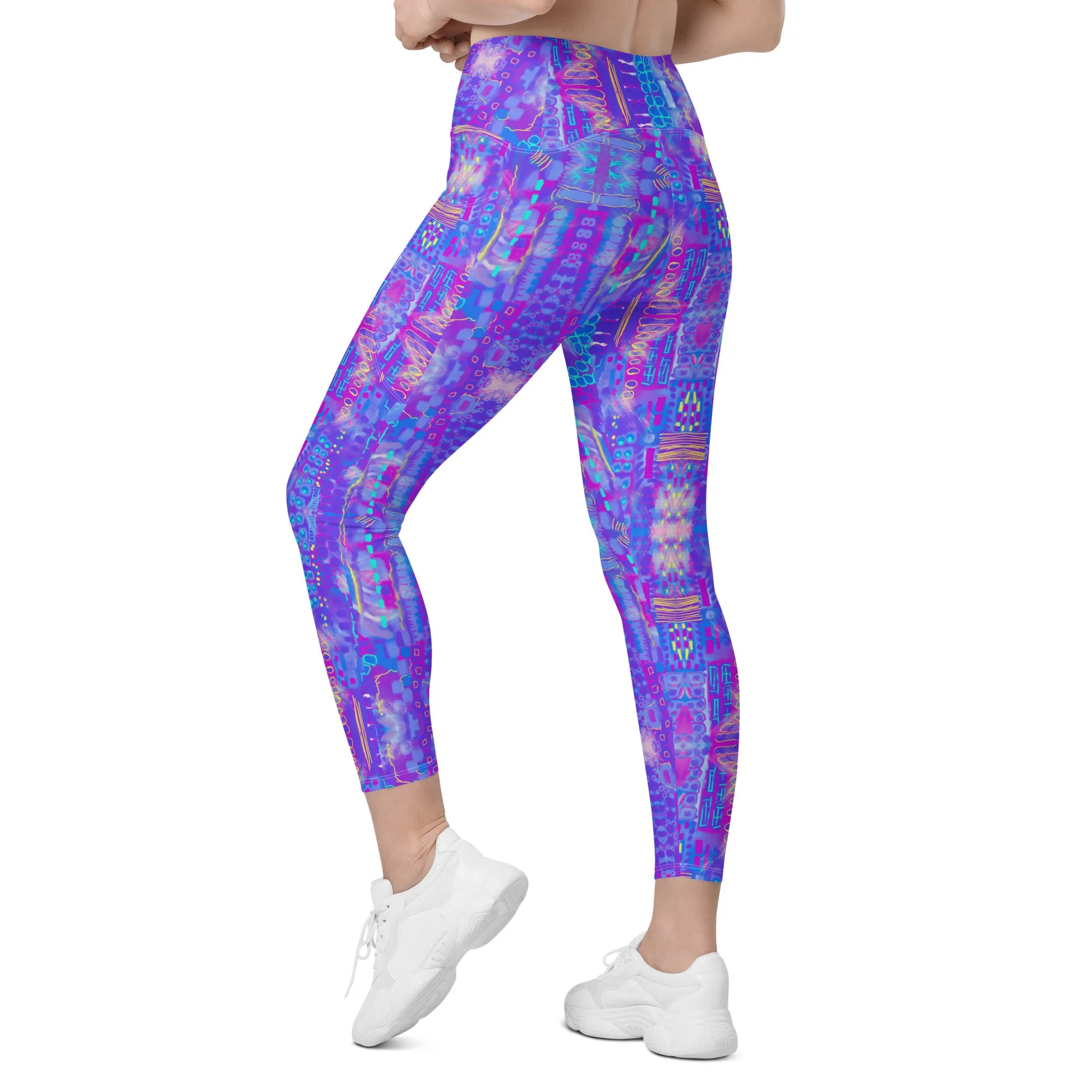 city sccape purple abstract Leggings with pockets