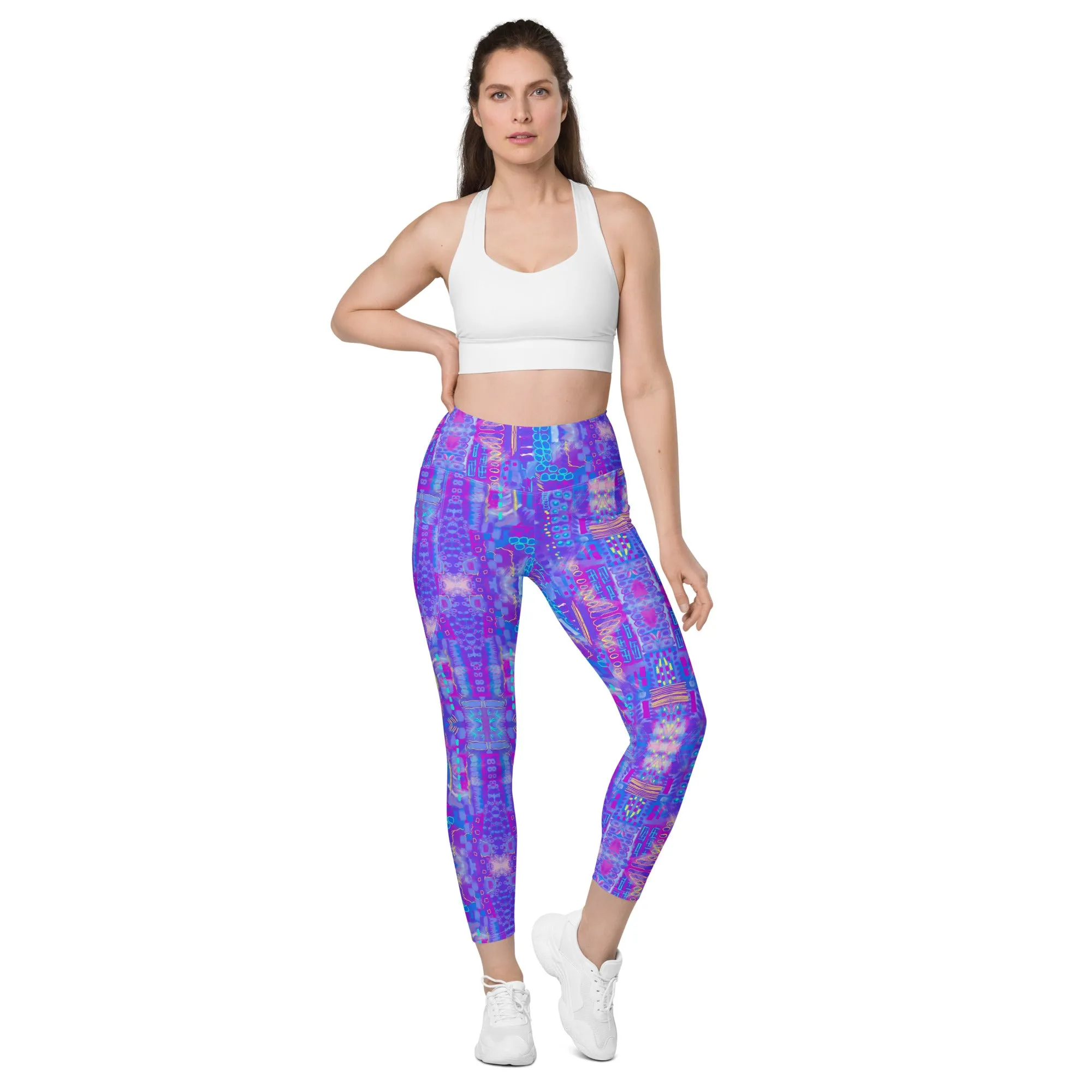 city sccape purple abstract Leggings with pockets