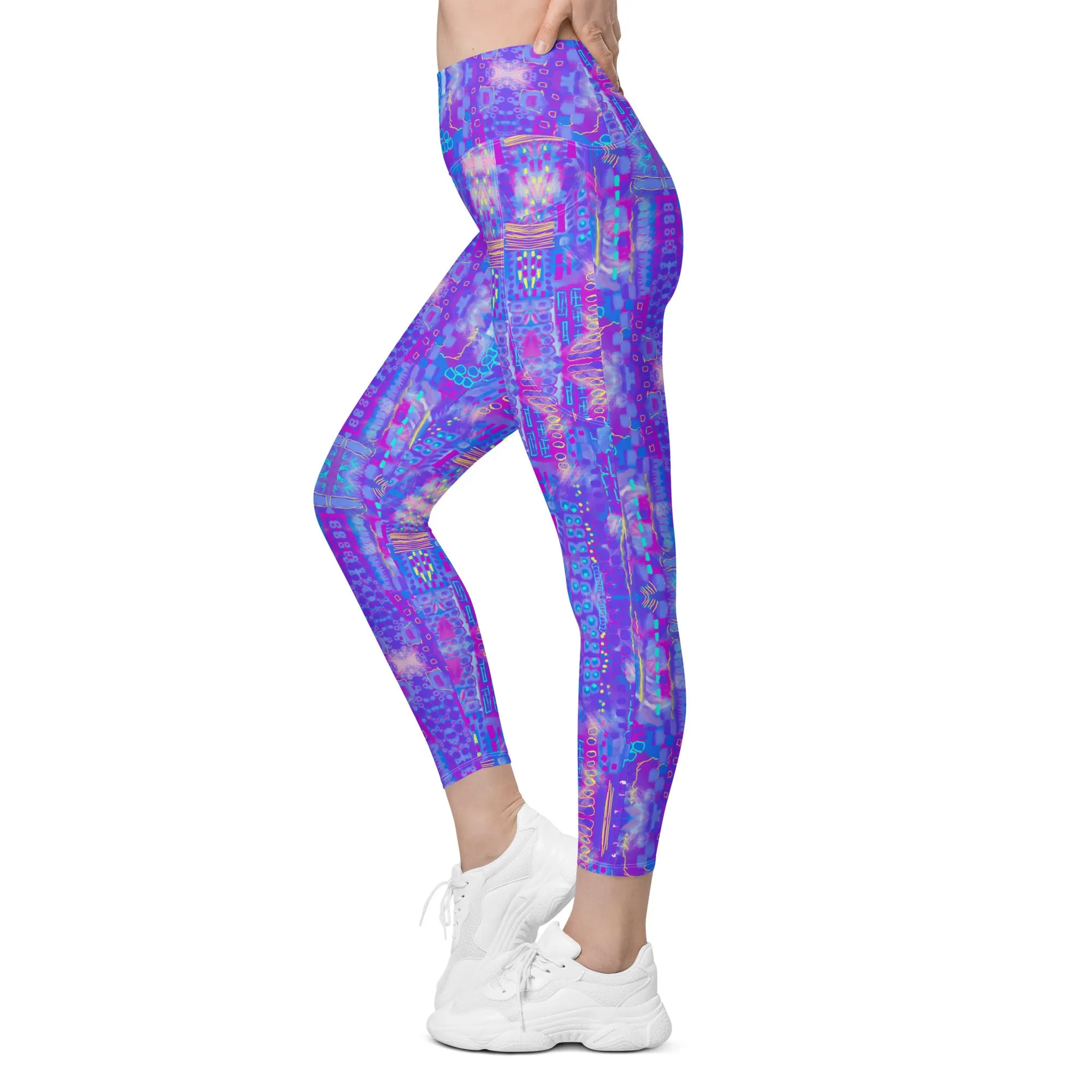 city sccape purple abstract Leggings with pockets