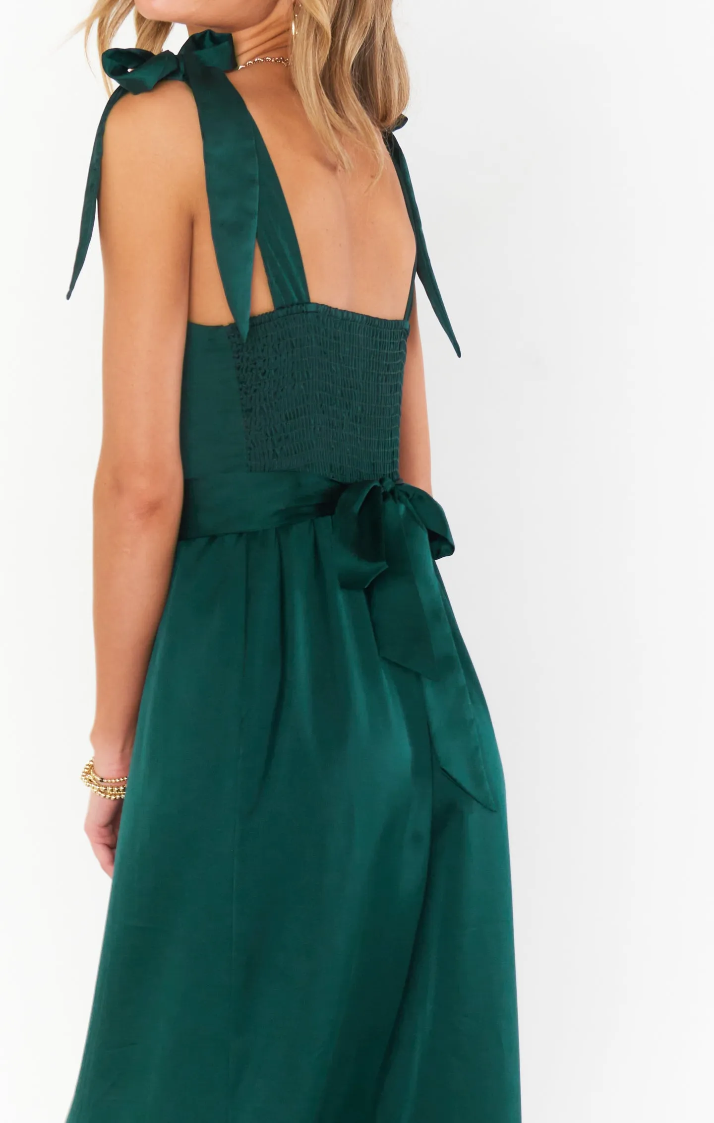 Claire Midi Dress ~ Deep Emerald Luxe Satin