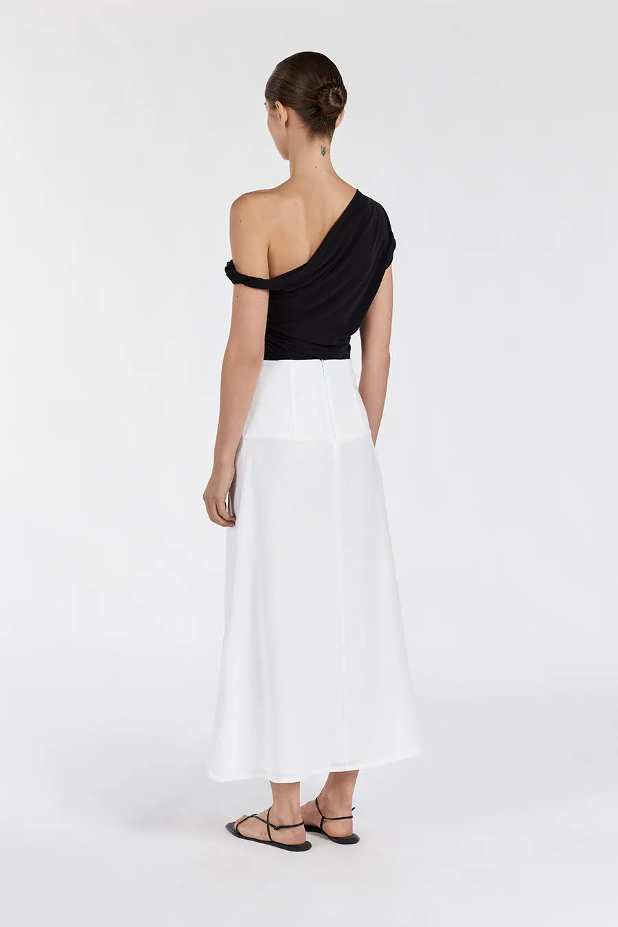 CLO WHITE LINEN MIDI SKIRT