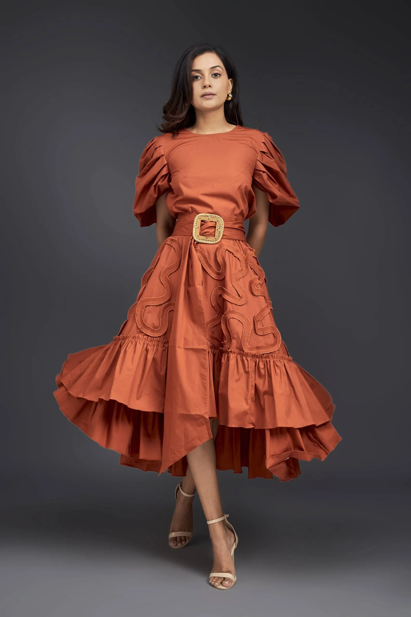 CO-ORD SET WITH GATHERED BOTTOM FRILL & PLEATED FRILL DETAILING ON THE SKIRT.