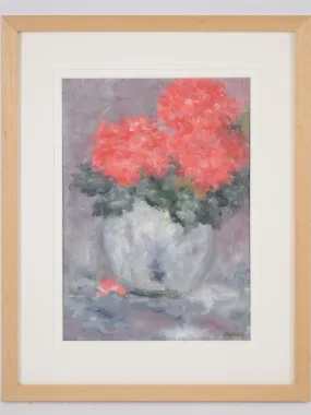 Contemporary floral painting by Karibou - “ Pivoine rouge 15¼" x 19"