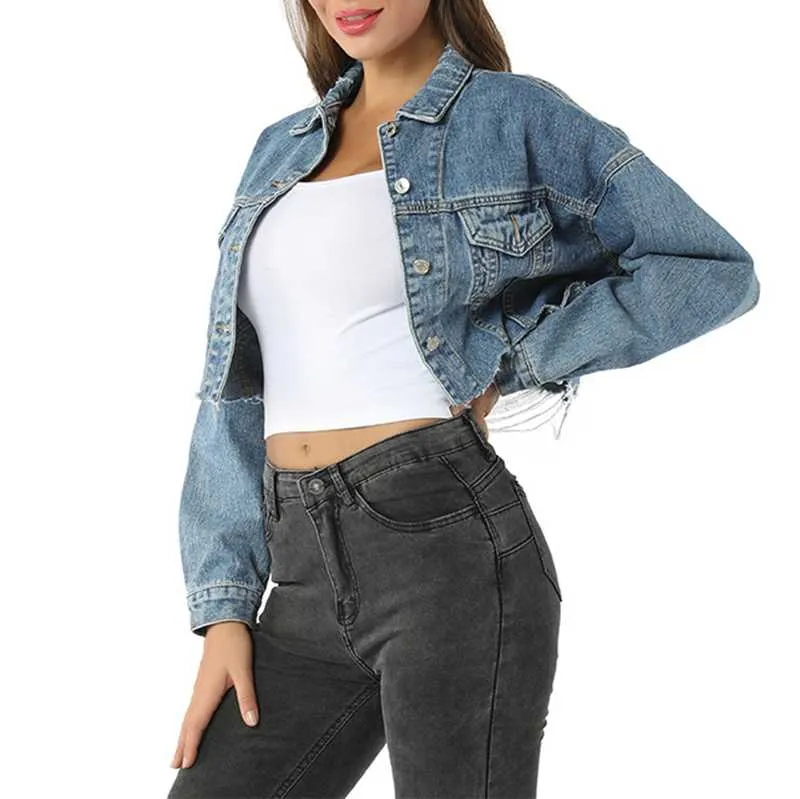 Cool Oversized Cropped Denim Jacket Womens