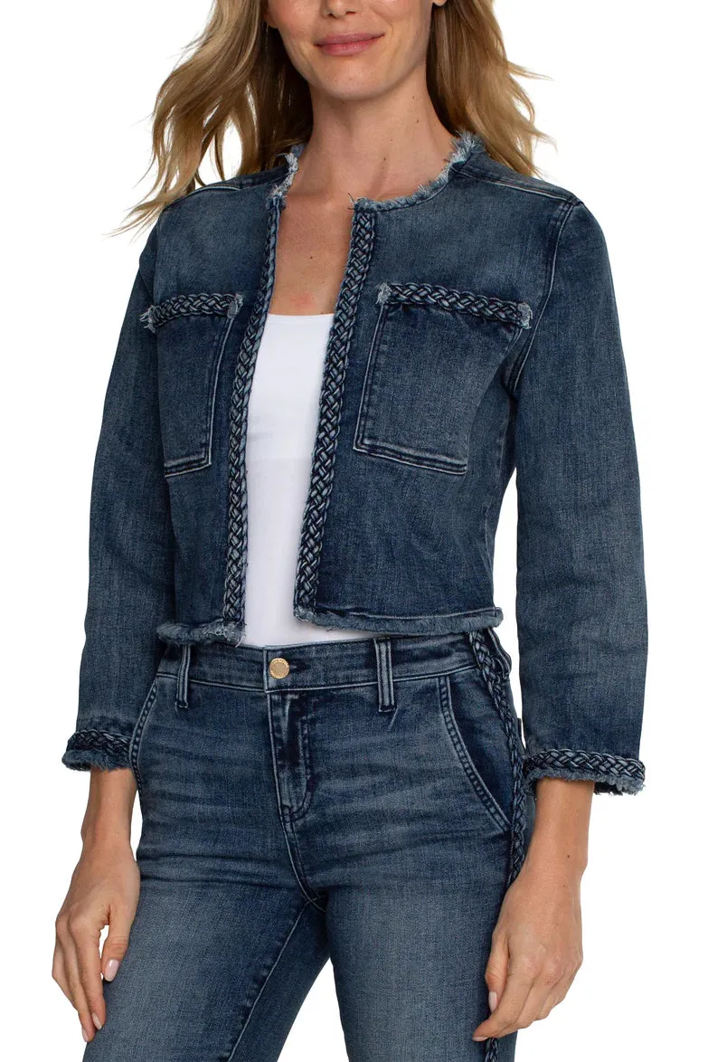 Cropped Braided Denim Jacket