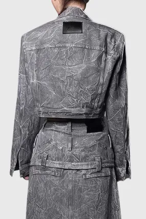 Cropped Denim Jacket with Ripped Hem - Grey