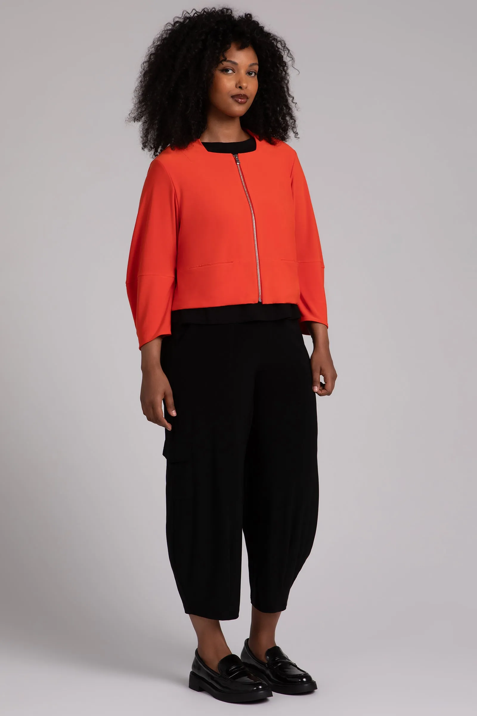 Cropped Lantern Jacket with Zip Front | Orange