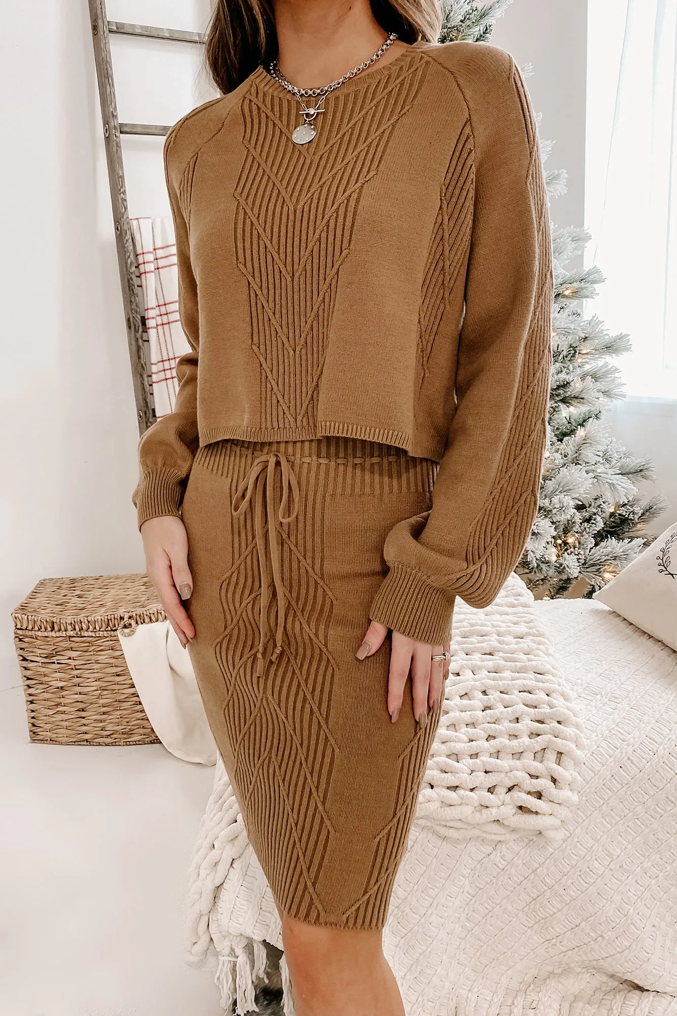 Dash Of Sophistication Chevron Knit Two Piece Set (Warm Taupe)