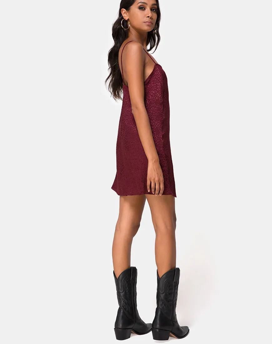 Datista Slip Dress in Satin Cheetah Burgundy