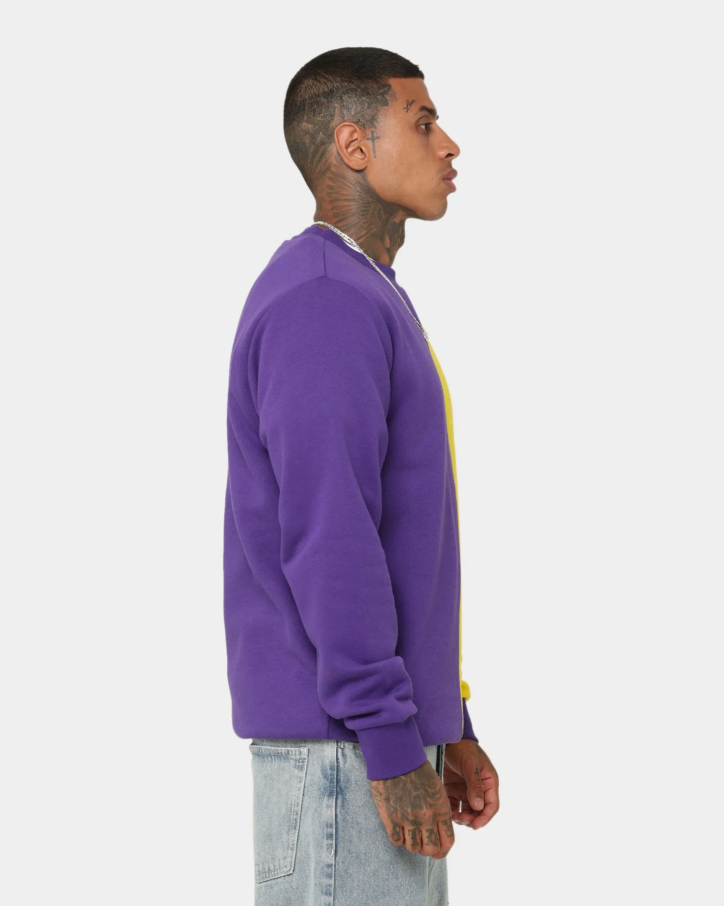 Deathrow Records Half Half Crewneck Purple/Yellow