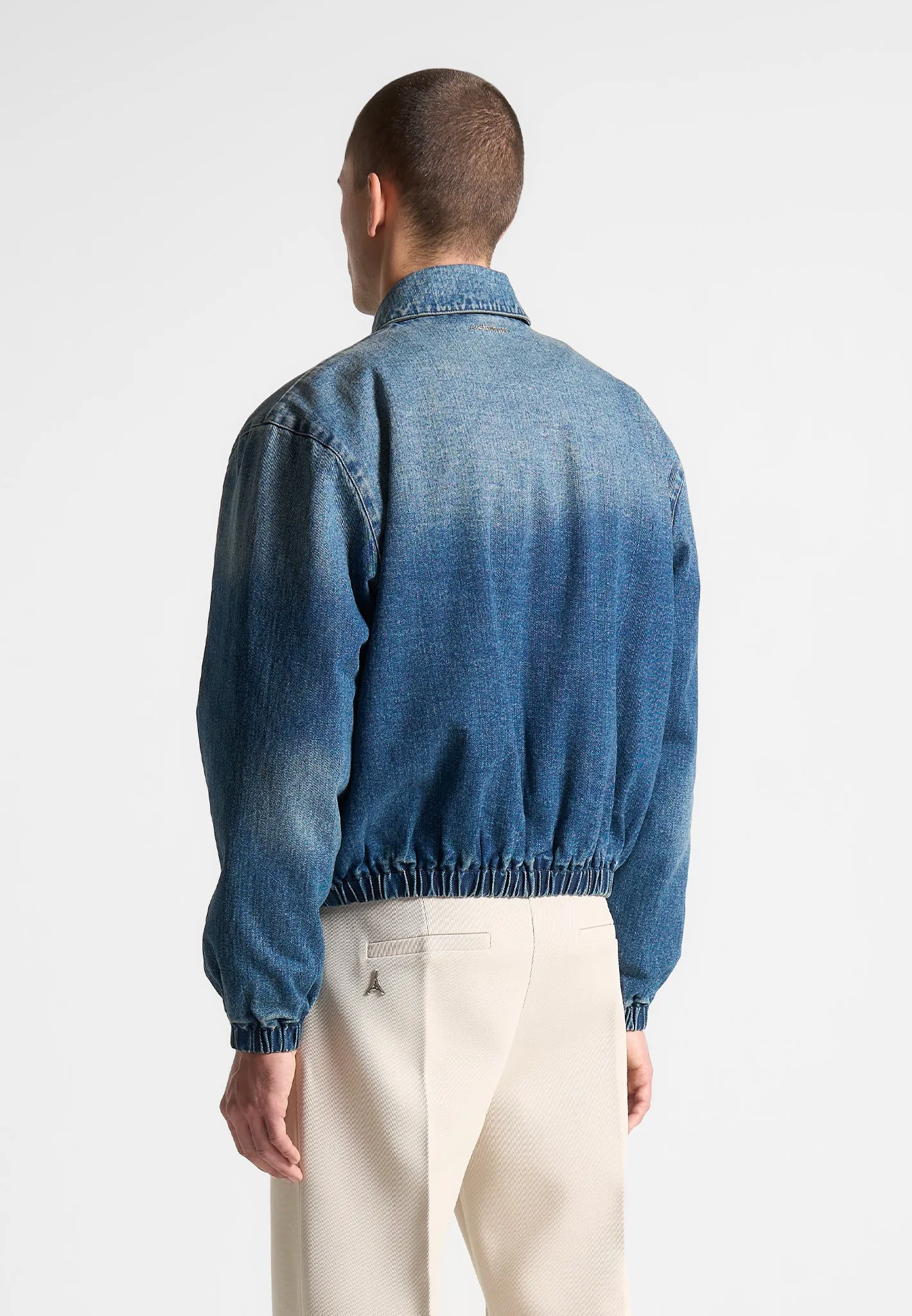 Denim Padded Cropped Bomber Jacket - Mid Blue