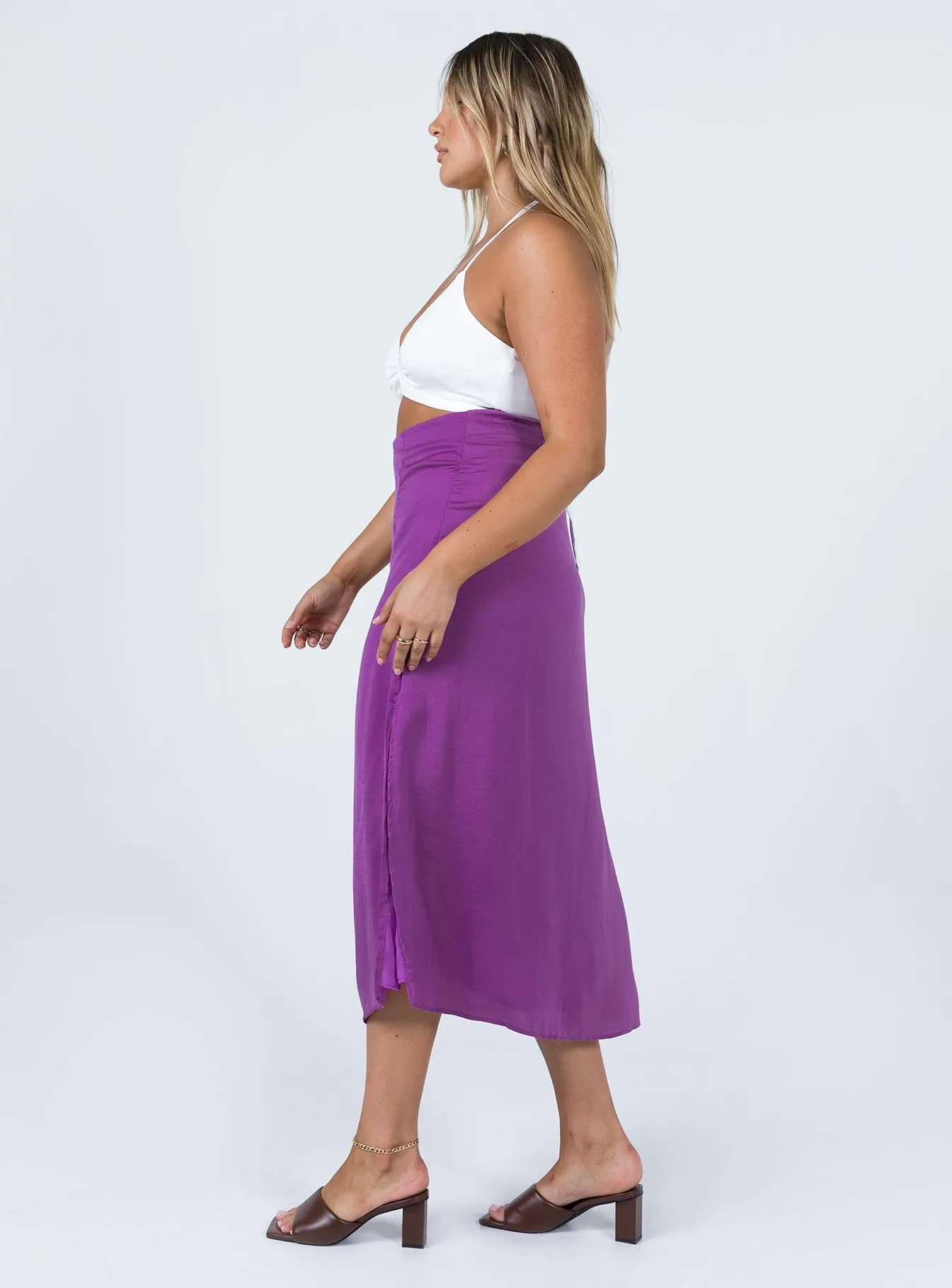 Dezi Satin Midi Skirt Purple