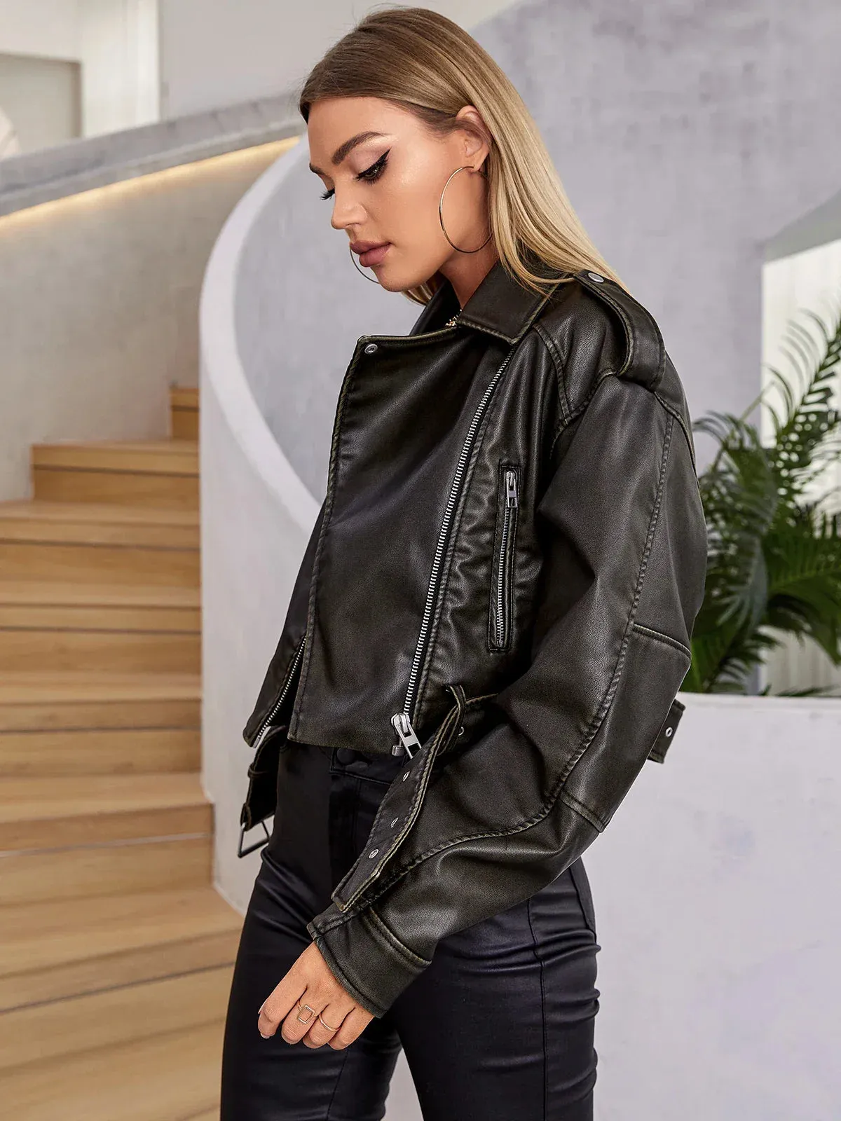 Edge Faux Leather Biker Jacket for Mild Winter