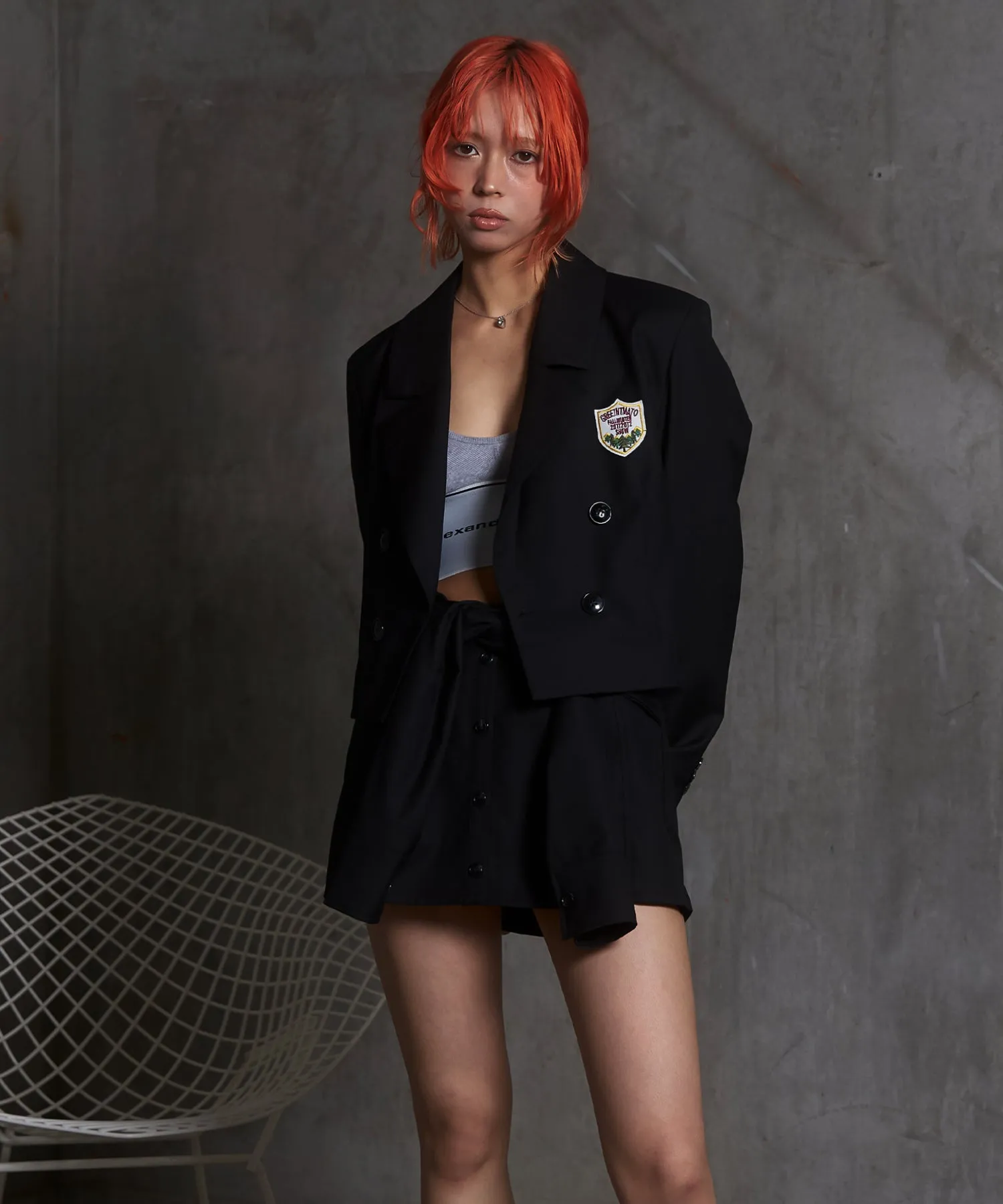 Emblem cropped double jacket