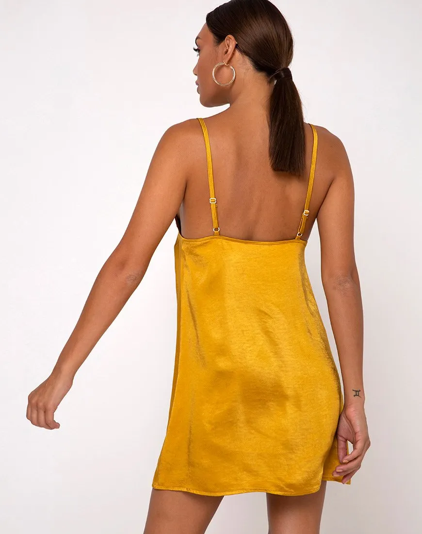 Emilia Slip Dress in Satin Turmeric