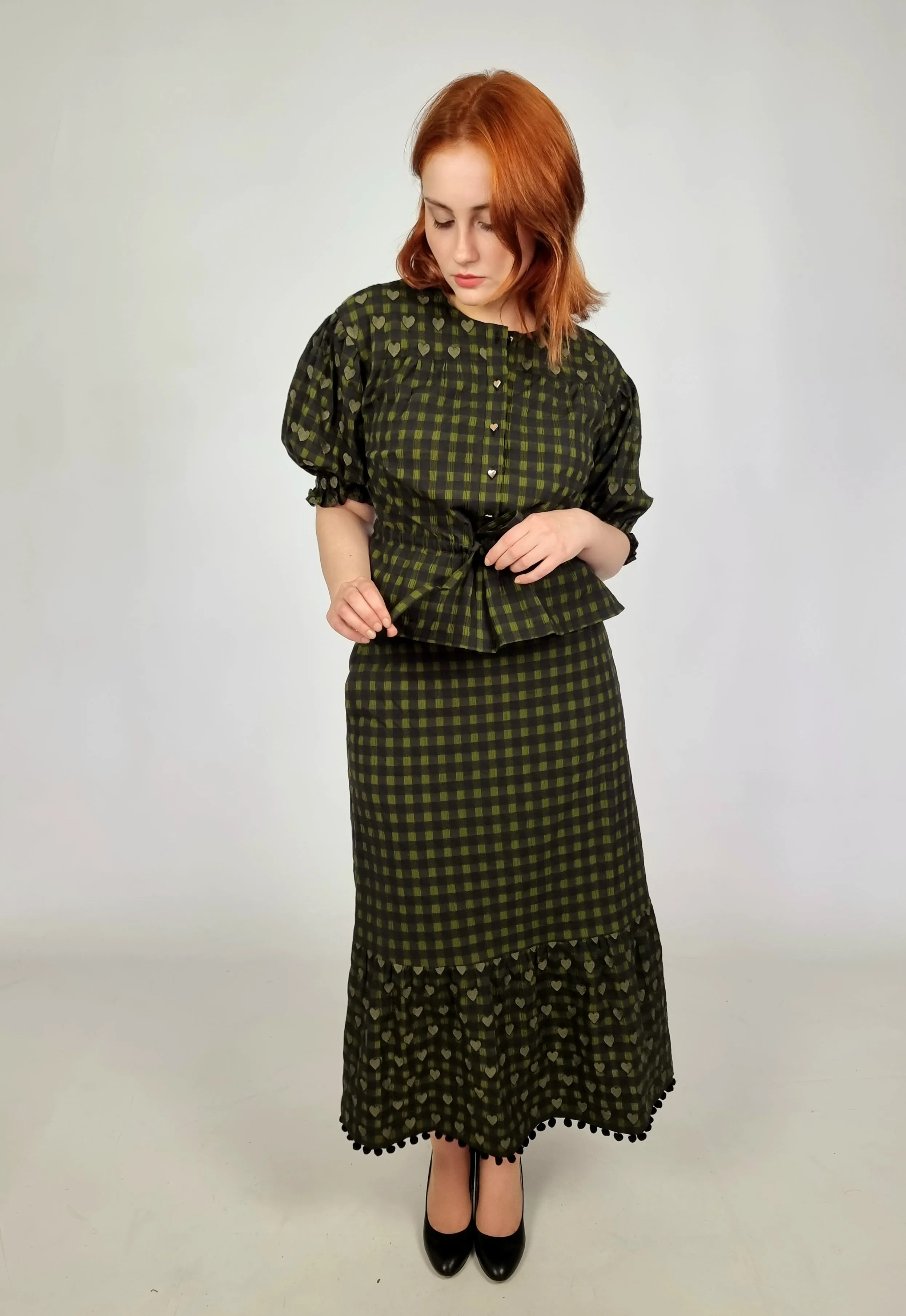 Emily Lovelock Olive Dobby Jacquard Blouse & Skirt