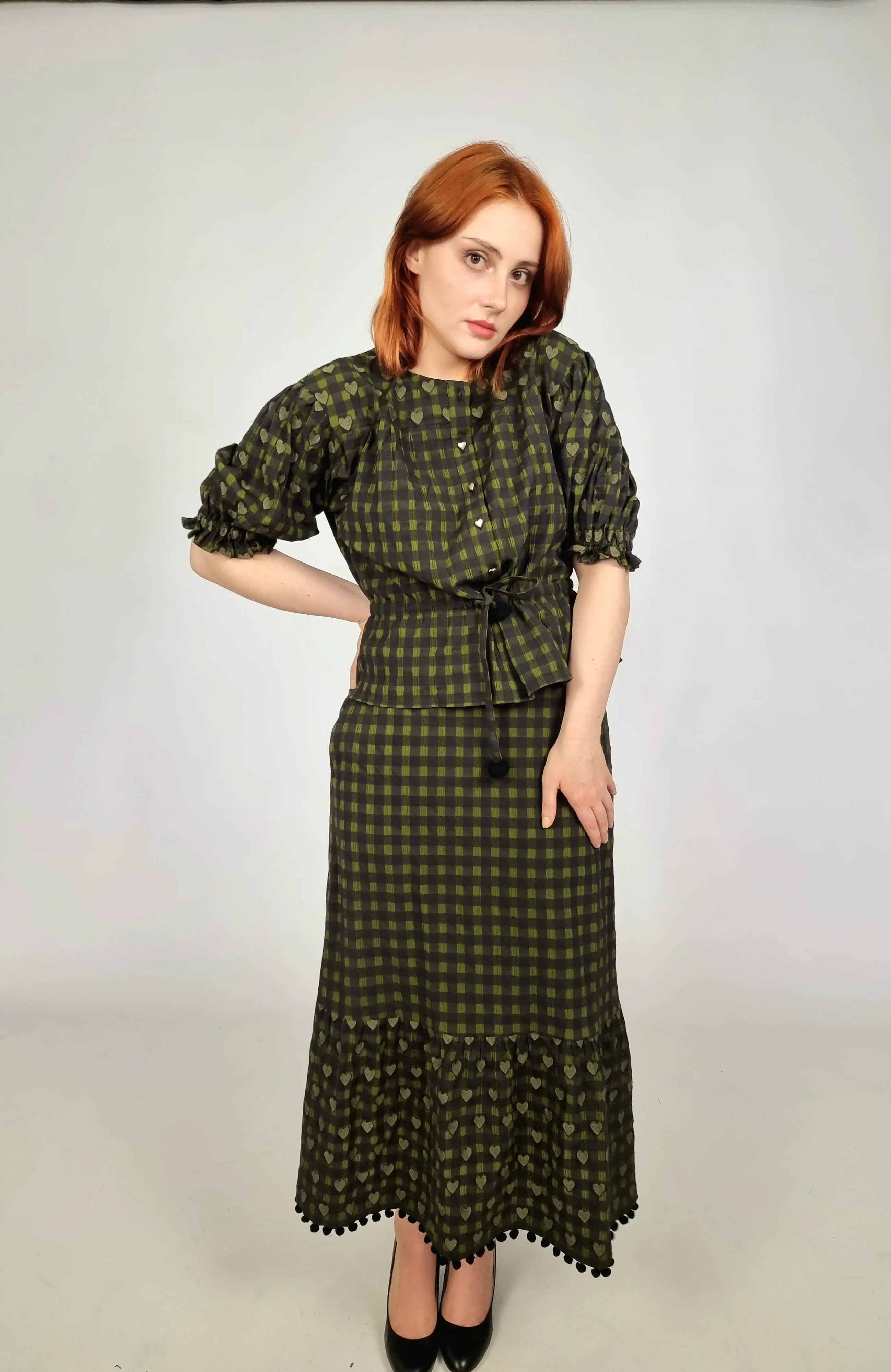 Emily Lovelock Olive Dobby Jacquard Blouse & Skirt